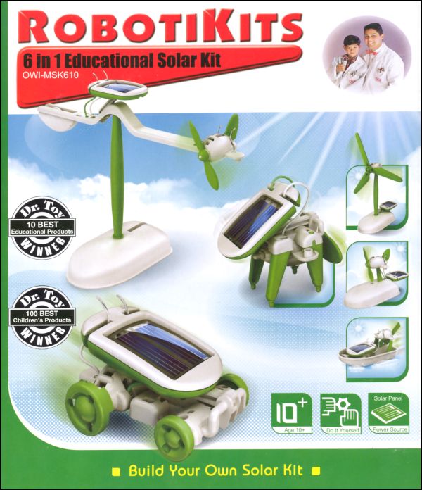Includes Airboat Car and Planes OWI OWI-MSK610 6-in-1 Educational Solar Kit Puppy Windmill 